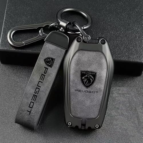 QYPLKJHG Coque de Clé de Voiture pour Peugeot 5008 2016-2020, Housse de Protection Coque Clé avec Porte-Clés Coque Boîtier Clef de Telecommande Cuir Étui de Clé Carte Auto Accessoires,A-3