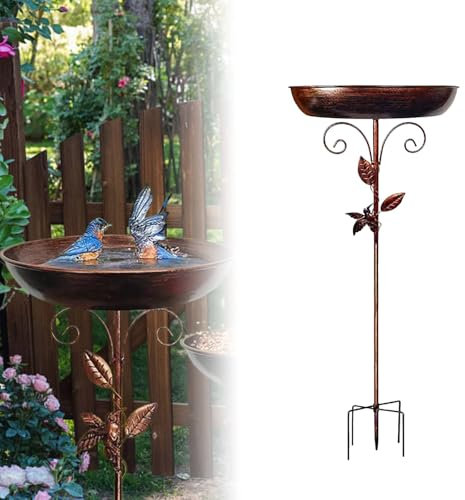 Bain d'oiseaux debout Ø 30 x 76 cm Ultra résistant à la rouille Robuste Durable Jardin Métal Vintage Bain d'oiseaux Nourriture pour oiseaux Baignoire pour oiseaux en métal pour l'extérieur Grand bain