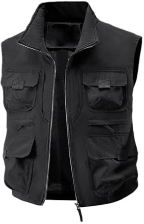 Gilet Outdoor Per Uomo Gilet da Pesca con Multi-Tasche Leggero Traspirante Ad Asciugatura Rapida Giacca Campeggio pesca Giacca senza Maniche Escursioni All'aperto Giubbotto Fotografico, Nero
