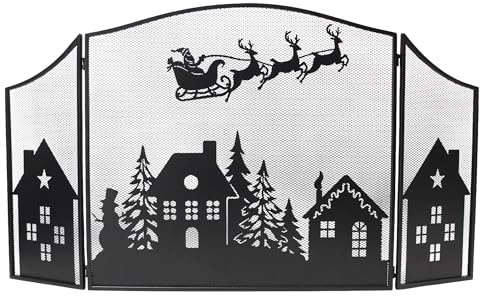FRANK FLECHTWAREN Kamindeko Christmas Time, Metall, Mattschwarz, zusammenklappbar Maße: Breite aufgeklappt 100 cm, Höhe 56 cm, schönes Dekoelement