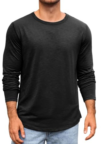 Runcati Men's Long-Sleeved Crew Neck T-Shirt Plain Regular Fit Tops Sports Leisure Shirts Casual Basic Vest