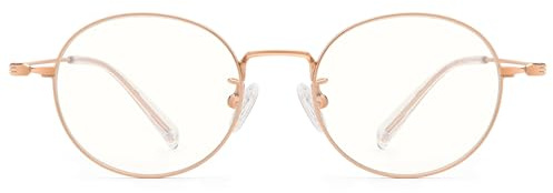 Dollger Blaulichtfilter Brille, Runde Retro Brille mit Titanrahmen für PC TV Tablet Unisex (Herren & Damen) Roségold