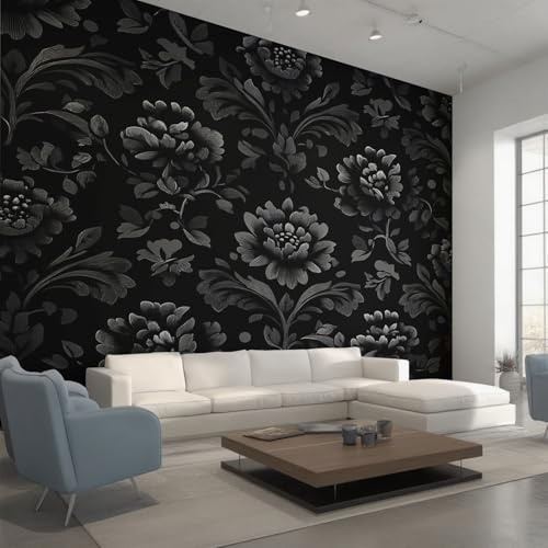 Generisch Vlies Fototapete Barock 400x280 cm, Tapete Viktorianisch Damaskus Tapeten Vliestapete Wohnzimmer Schwarz Schlafzimmer Wandtapete Ornamente Mustertapete W&67