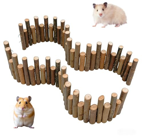 Recinzione in legno, 2 pezzi da 50 cm, pieghevole, per criceti, criceti, tunnel in legno, nascondiglio naturale, giocattolo da masticare e decorazione per piccoli animali