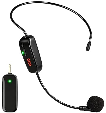 Cuffie per Microfono Senza Fili, Microfono UHF Wireless Ricaricabile, Microfono Senza Fili per la Testa, 50 m di Gamma, Microfono a Fascia per l'Insegnamento, Guida Turistica, Fitness, Voce