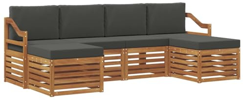 vidaXL Sofagarnituren 6 pcs Natur und Anthrazit Massivholz Akazie, Outdoor-Sofa, modernes Gartenmöbel, langlebiges Ecksofa, Terrasse Lounge, Sitzgruppe für die Veranda