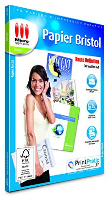 Papier Bristol A4 - 30 Feuilles Papier Cartonné, Format A4, 200 g/m², Dessin, Imprimable Recto/Verso, Impressions jusqu'à 4 800 dpi, Compatible Imprimantes Jet d'Encre ou Laser - Micro Application
