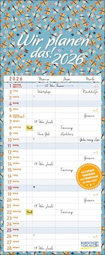 Familientimer Wir planen das! 2026: Familienkalender, 3 Spalten. Familientimer mit Ferienterminen, extra Spalte und Vorschau bis März 2027. Kleines Format: 14 x 34 cm