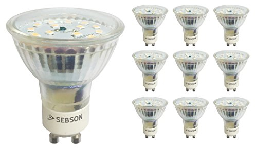 SEBSON GU10 LED Lampe 5W dimmbar warmweiß, Ra95 flimmerfrei ersetzt 30-35W Halogen, 3000K, 230V LED Leuchtmittel, Deckenlampe ø50 x 57mm - 10er Set