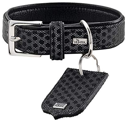 HUNTER HELLA REFLECT, Hundehalsband, reflektierend, Textil, Kunstleder, 30 (XXS-XS), schwarz