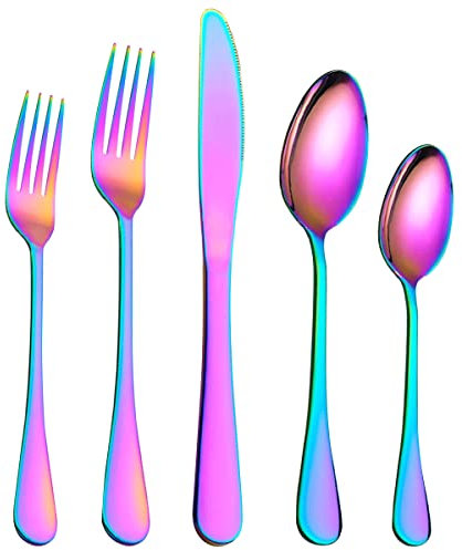 Berglander Flatware Set 20 Piece, Stainless Steel With Titanium Colorful Plated, Multicolor Flatware Set, Silverware, Rainbow Color Cutlery Set Service For 4