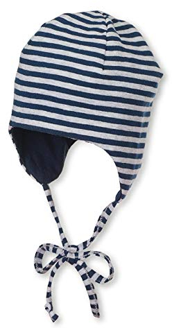 Sterntaler OCS Wendemütze Streifen - Beanie Mütze aus Singlejersey (Bio) doppellagig - Unisex Baby und Kinder Mütze zum Wenden mit Bindeband und Ohrenklappen - marine, Größe 45