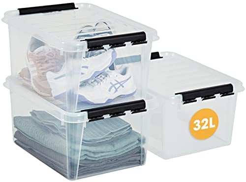 SmartStore - 3x Aufbewahrungsbox mit Deckel Classic 31L (50x39x26cm) | Stapelbare Box mit Deckel | Lebensmittelechte Kunststoffbox | Plastikbox mit Deckel & verstärkten Ecken | 10 Jahre Garantie