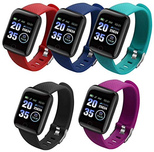 116 Plus Smart Watch, Waterproof Blood Pressure Fitness Tracker, Smart Wristband with Heart Rate Monitor, Smart Bracelet with Sleep Monitor, Step Counter, Pedometer for Women and Men (Black)