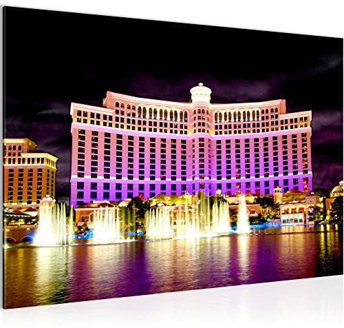 Runa Art Bild Bellagio Las Vegas Modern Wandbilder Wohnzimmer 1 Teilig - Made In Germany - Panorama Lila Schwarz Flur 601215a