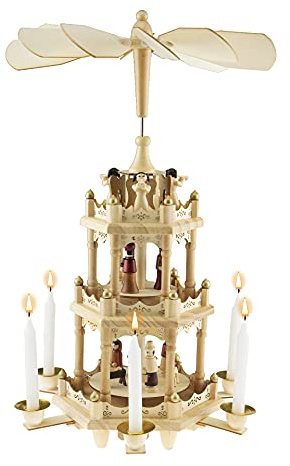 Clever Creations Beige 3-stöckiges Karussell 45,7 cm traditionelle Holz-Weihnachtspyramiden-Dekoration, Festliche Weihnachtsdekoration für Regale und Tische