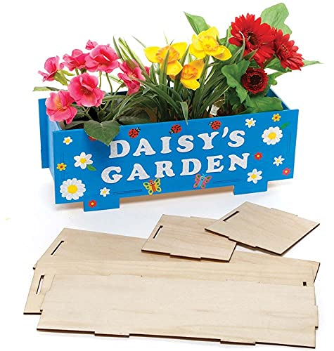 Baker Ross FE507 Wooden Craft Planter for Kids - Pack of 2, Garden Craft Kit, Make Your Own Plant Pot Ideal for Children and Adults to Paint and Decorate, Brown