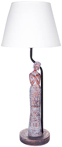 BRUBAKER Tisch- oder Nachttischlampe Afrikanische Frau in Kupfer-Optik - Tischleuchte mit Keramikfuß und Stoffschirm - 58 cm Höhe, Grau Weiß