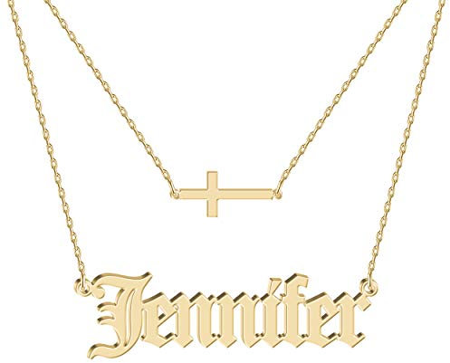 Personalisierte Silber Mehrreihige Namenskette Geschichteten Choker kette mit Namen Kreuz 18K Gold/Rosegold Vergoldet Schmuck Geburtstagsgeschenk Für Frauen Mädchen Mama Freundin Schwester Oma
