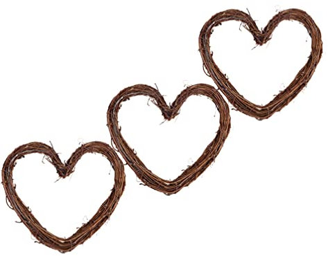 HEALLILY 3pcs Christmas Heart Shape Rattan Hoop Twig Grapevine Heart Shaped Garland Hanging Wreaths Rattan Window Door Decor DIY Craft Projects Coffee