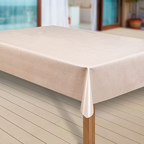 laro Wachstuch-Tischdecke Abwaschbar Garten-Tischdecke Wachstischdecke PVC Plastik-Tischdecken Eckig Meterware Wasserabweisend Abwischbar, Muster:Uni Creme-beige meliert, Größe:140x500