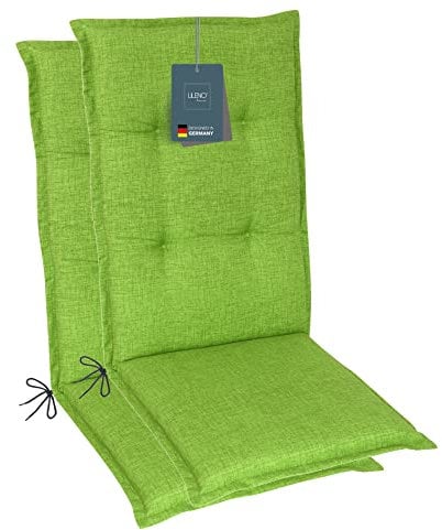 LILENO HOME Gartenstuhl Auflagen als [2er Set - Hochlehner] in Apfelgrün - Bequeme Liegen als Sitzauflagen für Gartenmöbel - Stuhlkissen für Gartenstühle und Klappstühle