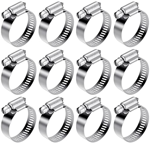 12 Stk Schlauchschellen Set, Einstellbare 21-38 mm Rohrschellen Edelstahl 304, Schlauchklemme Auspuffschelle Schraubschellen für Waschmaschine, Kraftstoffpumpe, Gas Rohr