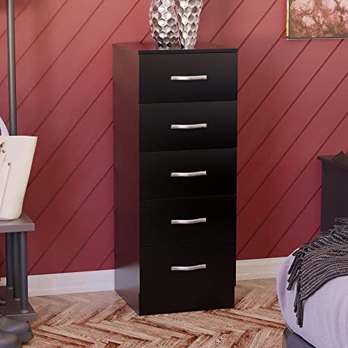 Vida Designs schmale Kommode mit 5 Schubladen, hohe Schlafzimmer-Aufbewahrungseinheit, Schiebeschubladen, Schlafzimmermöbel (schwarz)