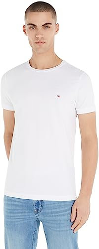 Tommy Hilfiger T-Shirt Manches Courtes Homme Core Stretch Slim Fit, Blanc (White), M