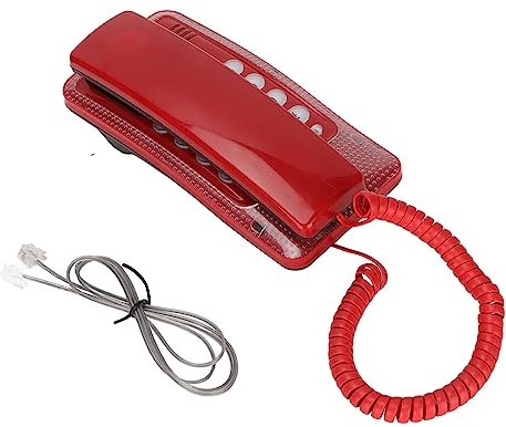 KXT‑438 Schnurgebundenes Telefon, Kabelgebundenes Telefon mit Pausenfunktion Hängendes Telefon, Wandmontierter Schreibtisch, Festnetzanschluss für das Home (Rot)