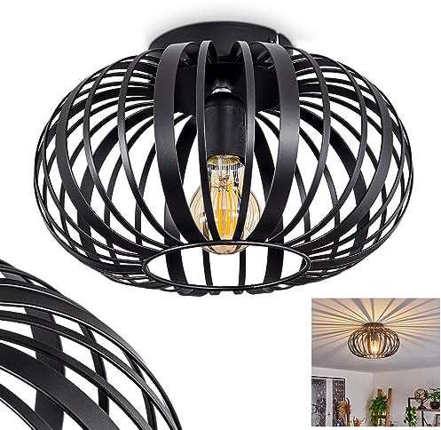 Deckenleuchte Oravi, runde Deckenlampe aus Metall in Schwarz, 1-flammig, E27-Fassung, ohne Leuchtmittel, Ø 30 cm, Retro/Vintage Leuchte mit tollem Lichteffekt durch Gitter-Optik