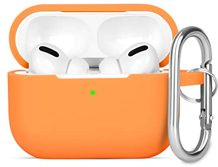 KOKOKA Silikon Hülle Kompatibel mit AirPods Pro 2 Schutzhülle, Stoßfeste Weiche Dünne Case für Airpods Pro 2 (2022 Released) Case Mit Karabiner, Front-LED Sichtbar, Orange