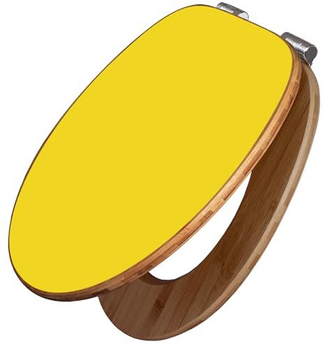 banjado Design WC Sitz Bambus Absenkautomatik 45,8x37,5cm - Toilettendeckel mit Absenkautomatik Holz - hochwertiger Bambus Klodeckel - WC-Sitz für gängigen Toiletten - Farbe Sonnengelb