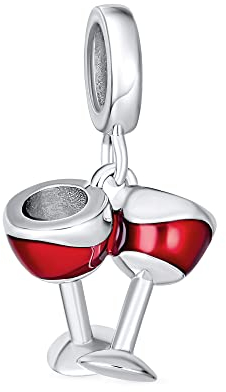 Bling Jewelry Breloque Pendentif Verres À Vin Rouge Double Toast De Célébration Pour Femmes Émail Argent Sterling .925 Compatible Avec Bracelet Européen