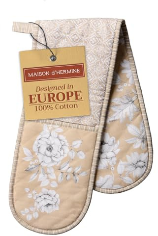 Maison d' Hermine Double Oven Mitt (18 cm x 89 cm) 100% Cotton Heat Resistant BBQ Cooking Gloves with Loop for Christmas Decorations Baking Cooking Barbeque Handling Hot Pan (Pretty Autumn)