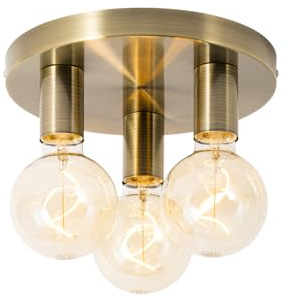Qazqa Modern Deckenleuchte, Deckenlampe - Facil - Bronze, Rund, 3-flammig, 25cm, Ideal als Flur, Schlafzimmerlampe und Wohnzimmerlampe