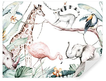TAPEKO Papier Peint Chambre Enfant 360x250 cm 3D Effet Animaux dans la Jungle Comme Dessinés au Crayon pour Garçon Fille Papier Peint intissé plus u53071