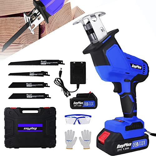 Scie Sabre sur Batterie Professional Scie Alternative 21V Scie Egoîne Electrique Scie Sabre Sans Fil Sans Balais Portable avec 4 Lames de Scie pour Métal PVC Bois Os(Deux Batteries & Chargeur)