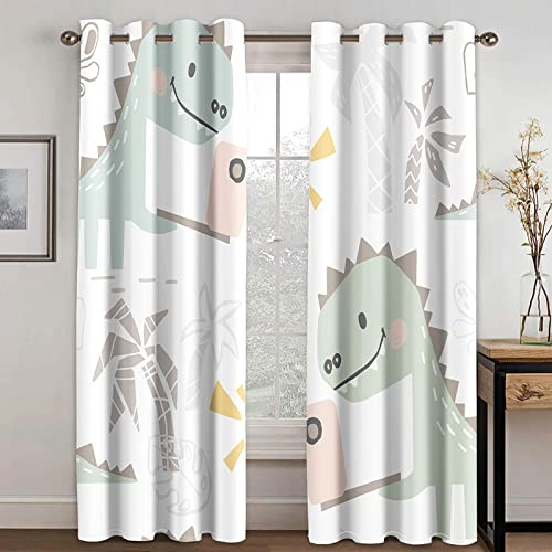 KDGGLUCK Jungen-Dinosaurier-Vorhänge, bunter Cartoon-Dino für Kinder, lustige Tiere, Kinder-Dinosaurier-Vorhang für Kinderzimmer, Wohnzimmer, 100 x 220 cm (B x H), 39 x 87 Zoll x 2