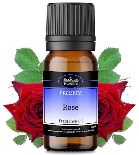 Rose Fragrance Oil 10ml, Pure Rose Oil for Soaps Making, Candles, Bath Bombs, Oil Burners, Diffusers, Wax Melts, Perfume Oil, Skin & Hair Care - Perfume Scents - Cosmetic Grade, Vegan & UK Made