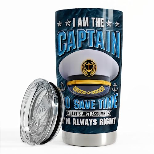 SANDJEST Captain Tumbler 20oz Boat Captain Gifts for Men Boater Boats Owners Stainless Steel Insulated Tumblers Coffee Travel Mug Cup Boaters Boating Gift