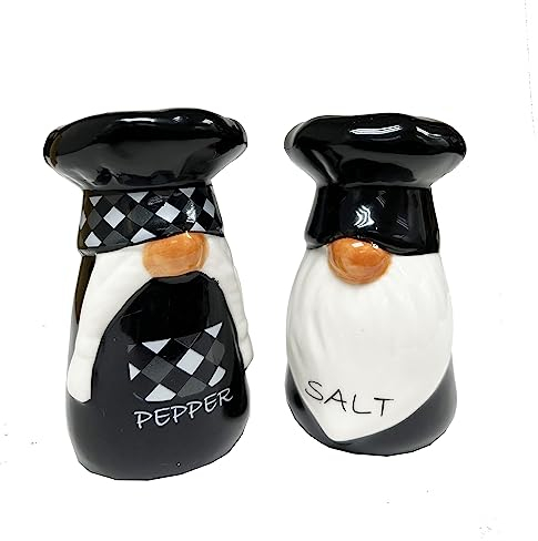 Lot de 2 salières et poivrières en céramique - Accessoires de table - Design nain mignon - Cadeau de Noël en grès - Noir