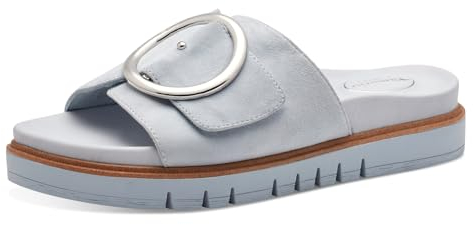 Tamaris COMFORT Damen Pantoletten aus Leder Elegant, Blau (Sky), 39 EU