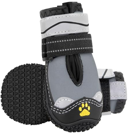 Eyein Hundeschuhe Pfotenschutz, 2 Stück Wasserabweisend Hundeschuhe mit Rutschfester Sohle und reflektierendem Klettverschluss für kleine, mittlere und große Hunde, Sport im Freien, Grau, Größe 7