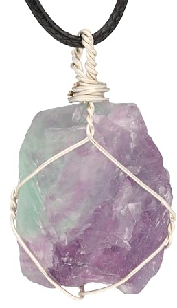 Lebensquelle Plus Gefasster Rohstein Anhänger | Natürlich gewachsener Kristall (Fluorit)