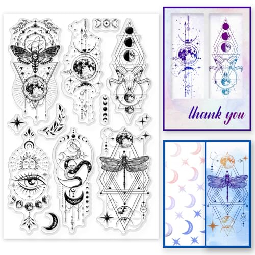 GLOBLELAND Hexerei Transparente Stempel für Kartenherstellung Weissagung Mondphasen Magie Silikon-Stempelsiegel DIY Scrapbooking Fotoalbum