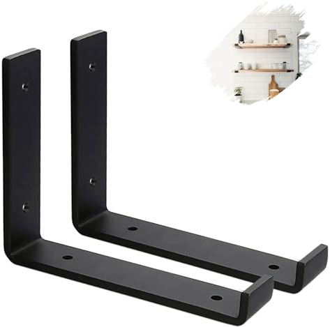 MLOQI 2 Stück Regalhalterung Schwarz, Regalwinkel Schwarz Metall, Wandhalterung Regal mit Lippen 5mm Dick 20 cm
