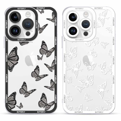 Yoedge 2 Pack Cute Transparent Print Suitable for iPhone 11 Pro 5.8 Inch Phone Case, Butterfly Aesthetic Pattern Shell Soft Silicone Shock-Absorbing Cover, Suitable for Women and Girls