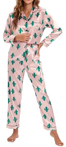 Loalirando Ensemble Pyjama Femme de 2Pcs en Satin Vêtement de Nuit Chic Elégant