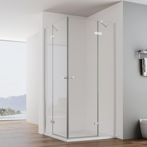IMPTS Duschkabine Eckeinstieg 80x80cm Duschtür Doppel Falttüren Duschabtrennung eckdusche Duschwand Glas mit 6mm ESG-Glas Höhe 185cm